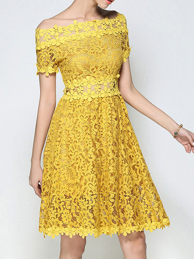 yellow lace dress midi