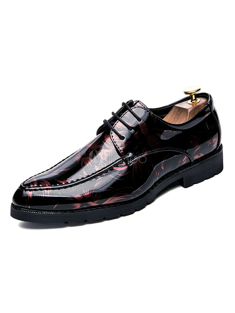 Men Casual Shoes Pointed Toe Lace Up Printed Flat Shoes - Milanoo.com