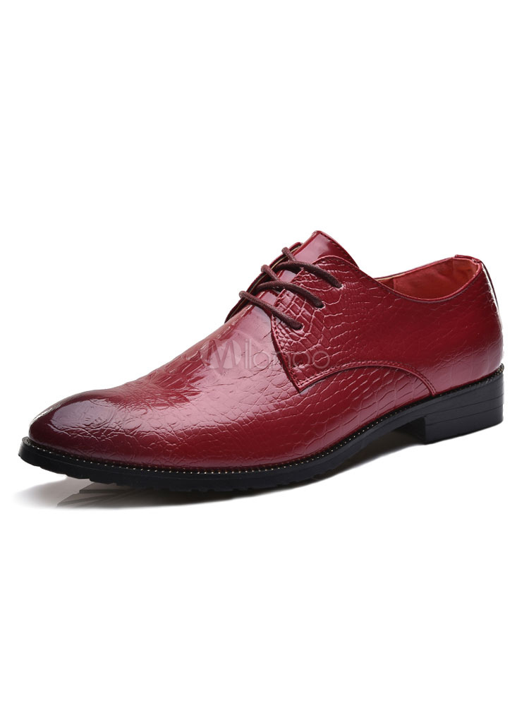 Burgundy Men Shoes Pointed Toe Lace Up Casual Business Shoes - Milanoo.com