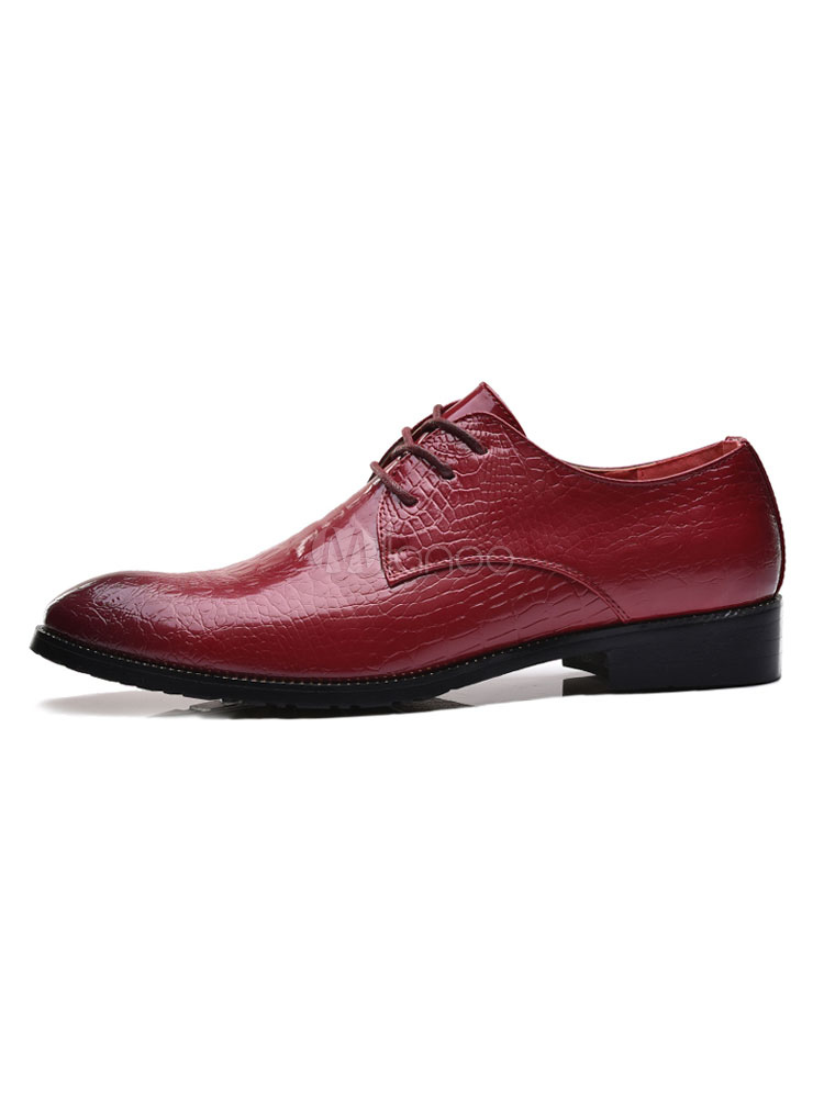 Burgundy Men Shoes Pointed Toe Lace Up Casual Business Shoes - Milanoo.com