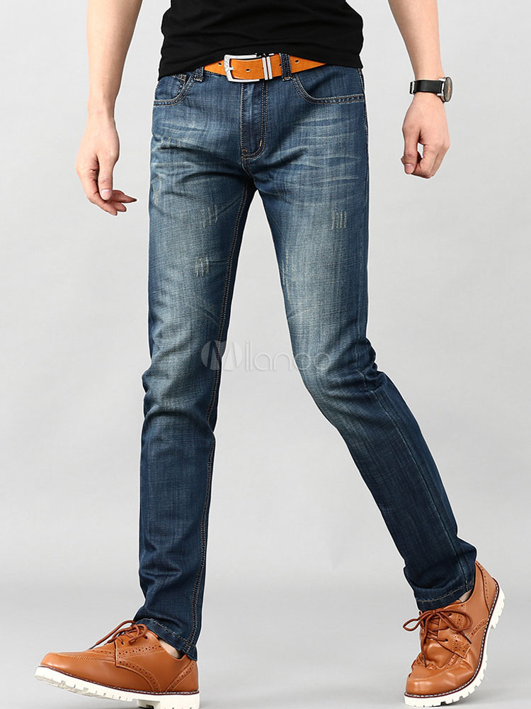 Blaue Männer Jeans Scratch Straight Leg Herren Jeans Jean