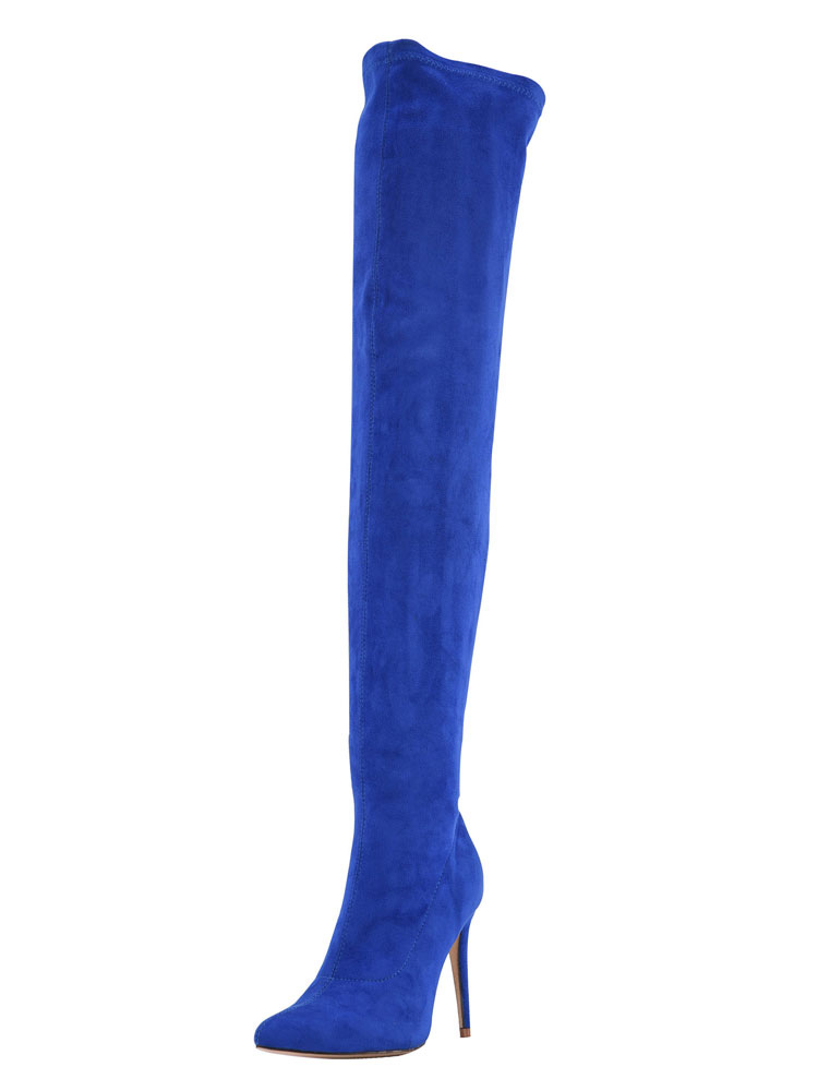 Women Over Knee Boots High Heel Stretch Boots Pointed Toe Thigh High ...
