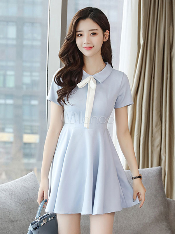 light blue skater dress with sleeves