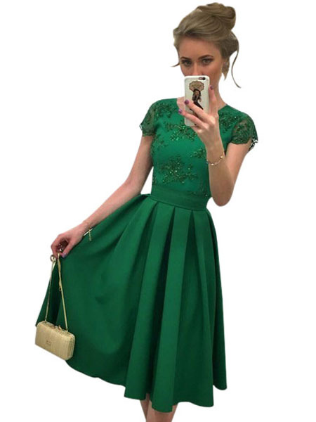 green flare dress