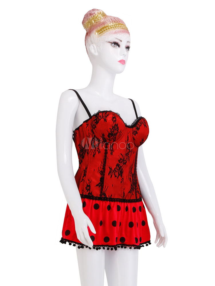 Red Sexy Chemise Lace Up Polka Dot Women Lingerie - Milanoo.com