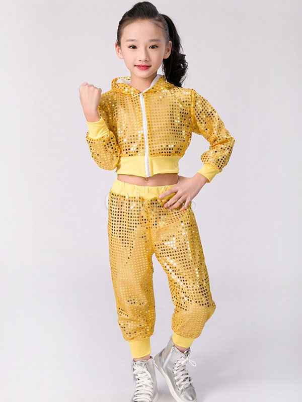 Kids Hip Hop Dance Costume Red Glitter Sequin Top And Pants Outfit