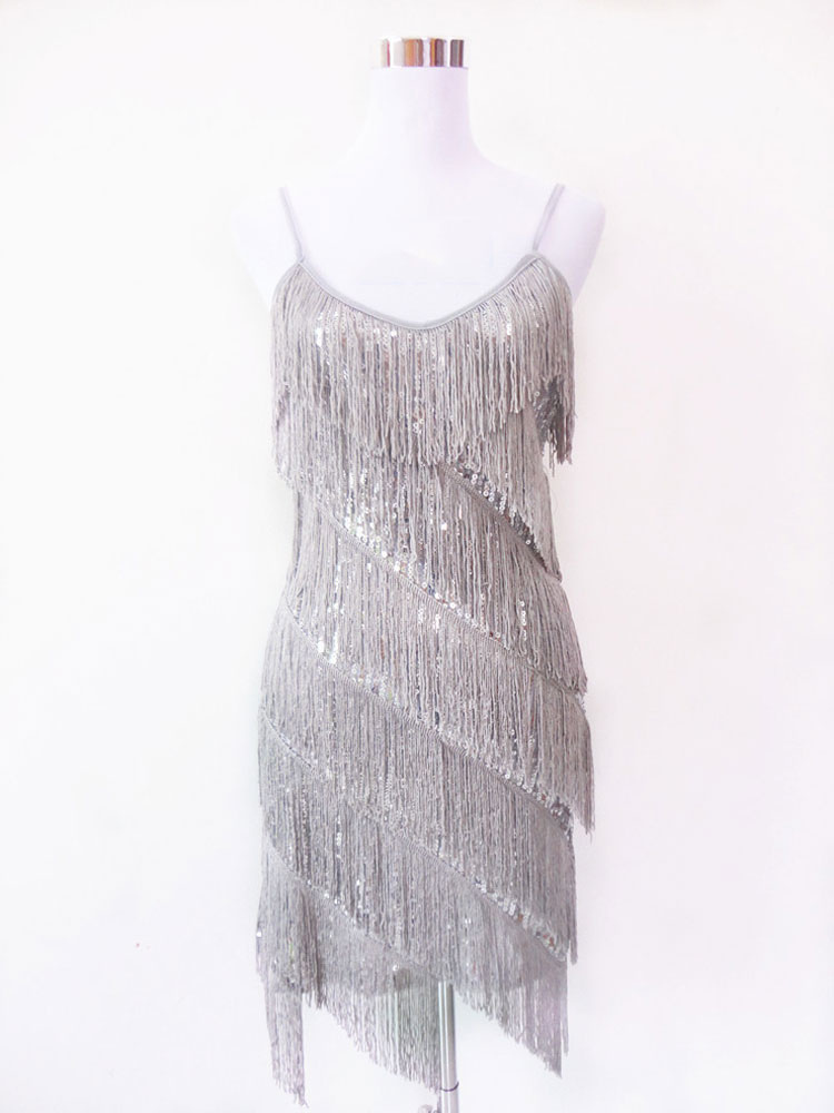 white and silver tassel dress