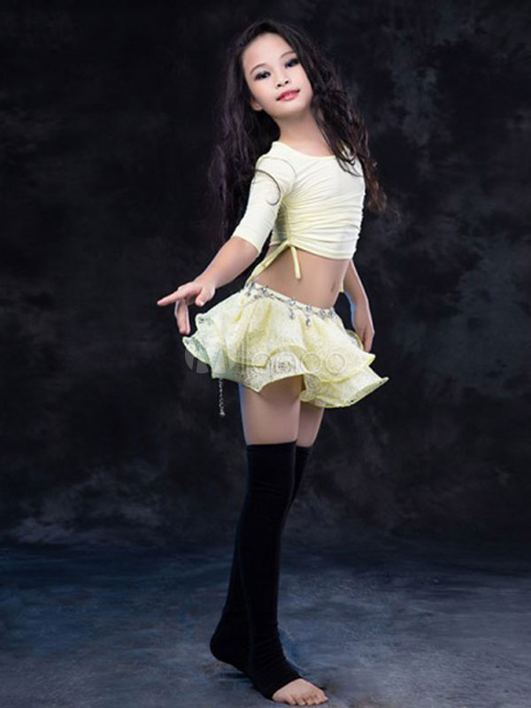 KID's Lace Blouse+Lace Short Skirt 2pcs set Belly Dance Costumes Dance School WZ 