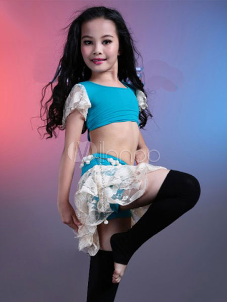 Belly Dance Costume Kids Short Skirt And Top Lace Ruffles Girls Dancing ...