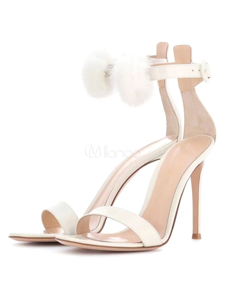 white pom pom heels