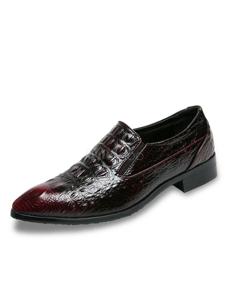 Burgundy Dress Shoes Pointed Toe Printed Slip On Shoes Men Shoes ...