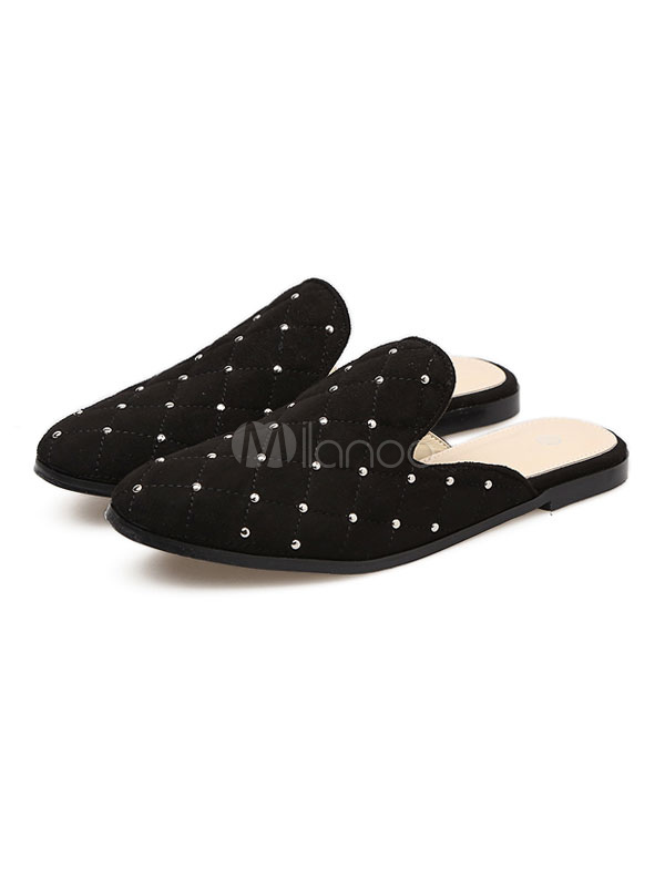 black studded mules flat