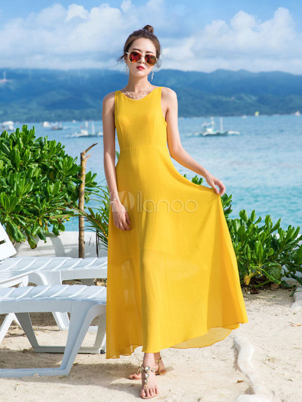 Yellow Beach Maxi Dress Outlet, 58% OFF ...