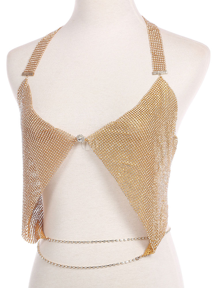 Gold Body Chain Bralette Rhinestones Alloy Beach Body Jewelry For Women ...