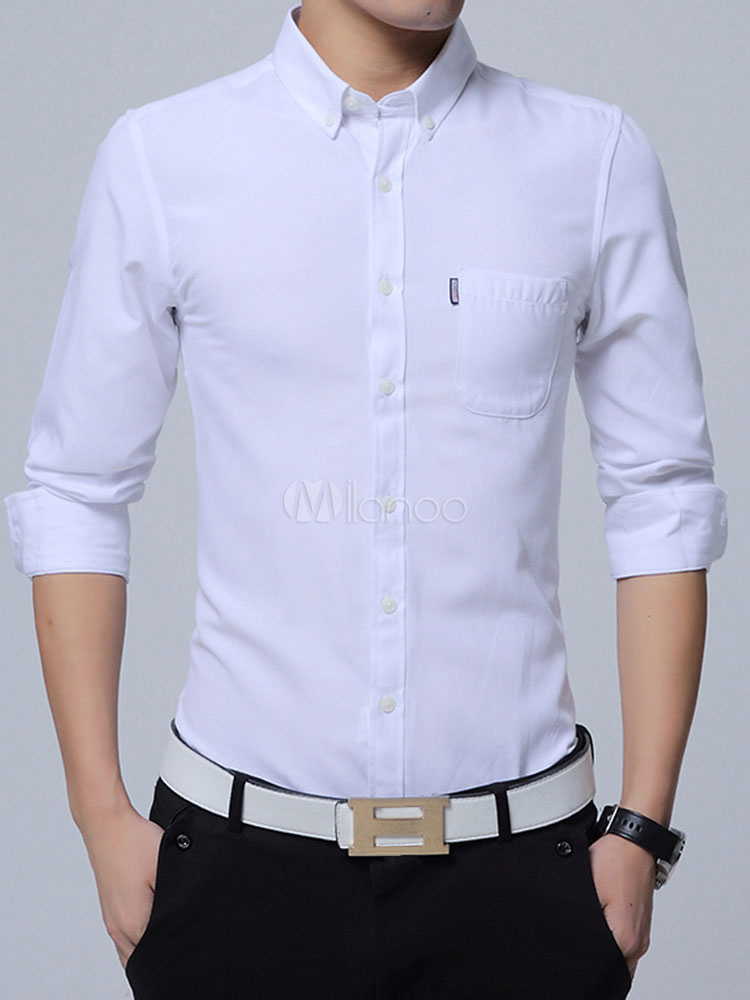 Cotton Dress Shirt Long Sleeve Business Casual Shirt For Men - Milanoo.com