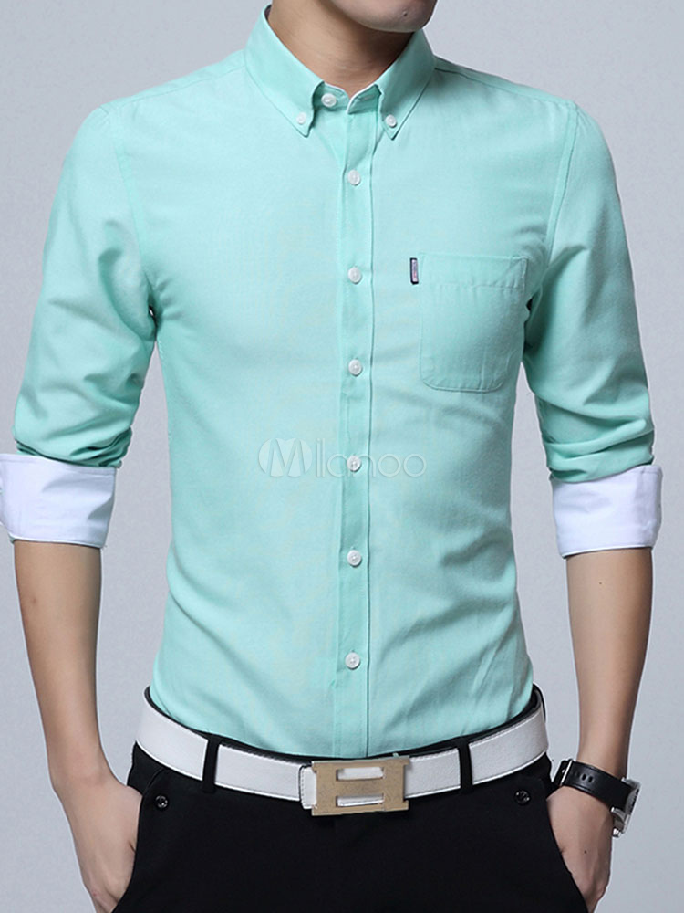 Cotton Dress Shirt Long Sleeve Business Casual Shirt For Men - Milanoo.com
