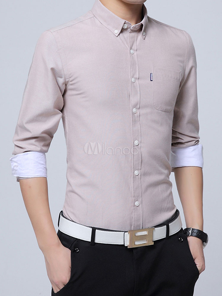 Cotton Dress Shirt Long Sleeve Business Casual Shirt For Men - Milanoo.com