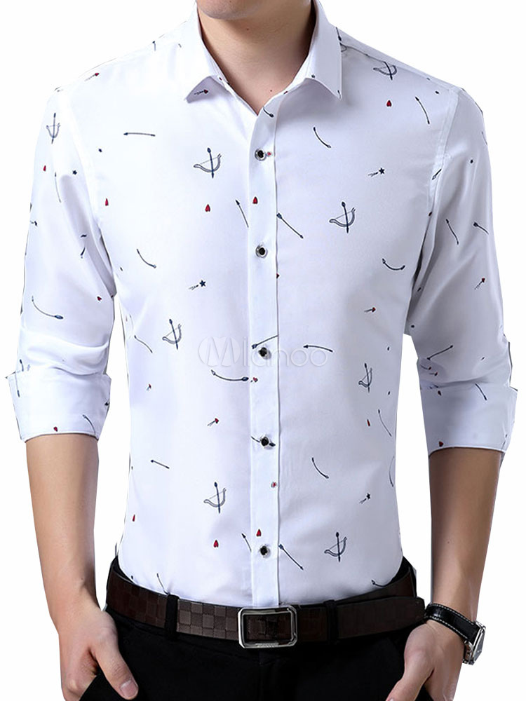 Camisa de vestir de hombre Camisa de manga larga de algodón de manga larga  estampada 