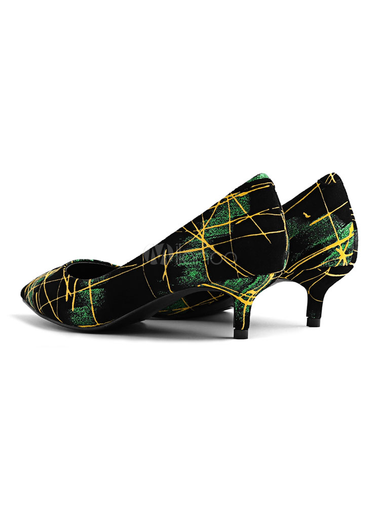 Kitten Heel Pumps Pointed Toe Printed Slip On Women Heels - Milanoo.com