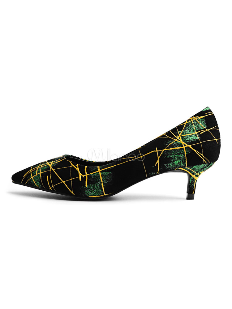 Kitten Heel Pumps Pointed Toe Printed Slip On Women Heels - Milanoo.com