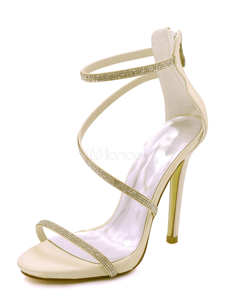 champagne wedding shoes rhinestone stiletto heels bridal sandals