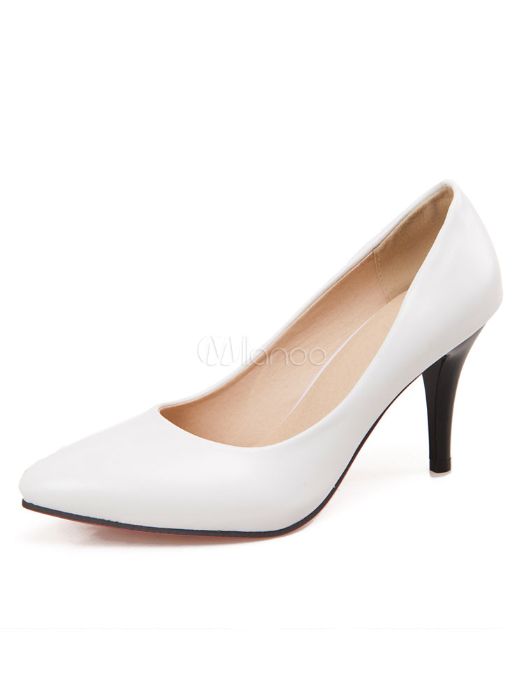 White High Heels Women Shoes Pointed Toe Slip On Pumps - Milanoo.com