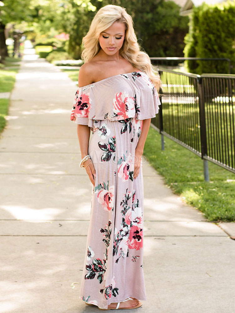 Largo De Estampado Verano Floral Con Vestido En Manga Media Capas fqOwndZRZ