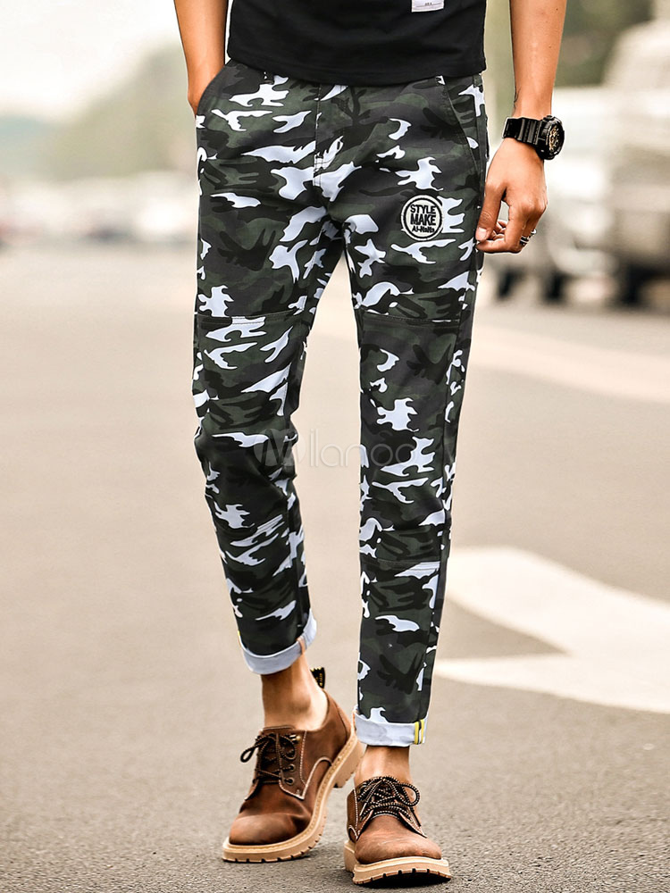 パンツ メンズファッション 21 シームパッチ ゆるいレッグ ブラック カジュアルパンツ Milanoo Jp