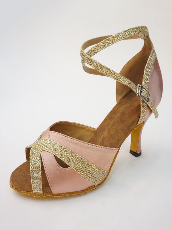 Ballroom Dance Shoes Cameo Pink Peep Toe Criss Cross Dance Shoes Latin Dancing Shoes