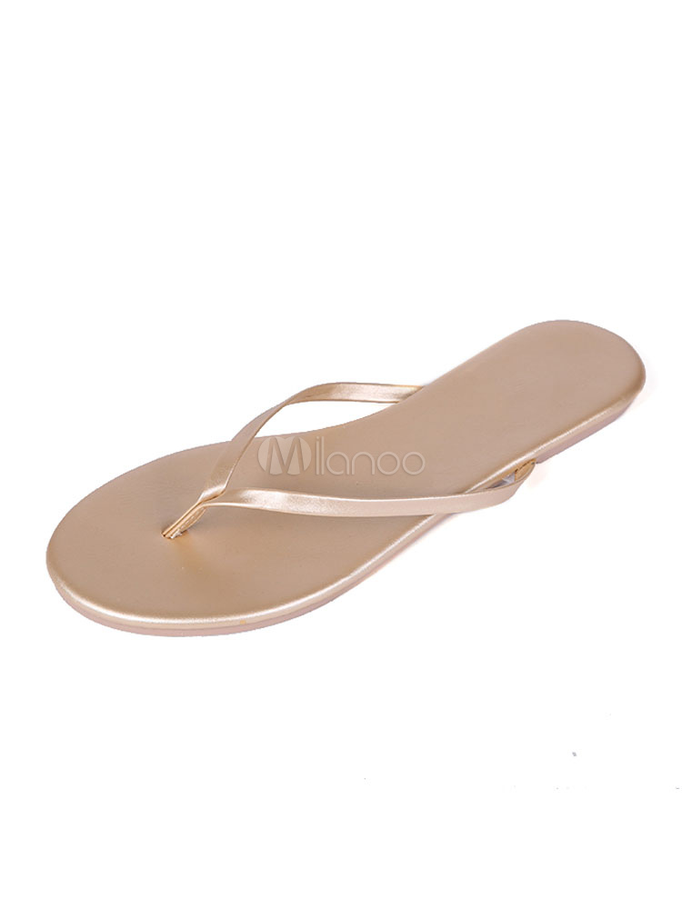 Women Flip Flops Gold Open Toe Backless Beach Sandals Flat Sandal ...
