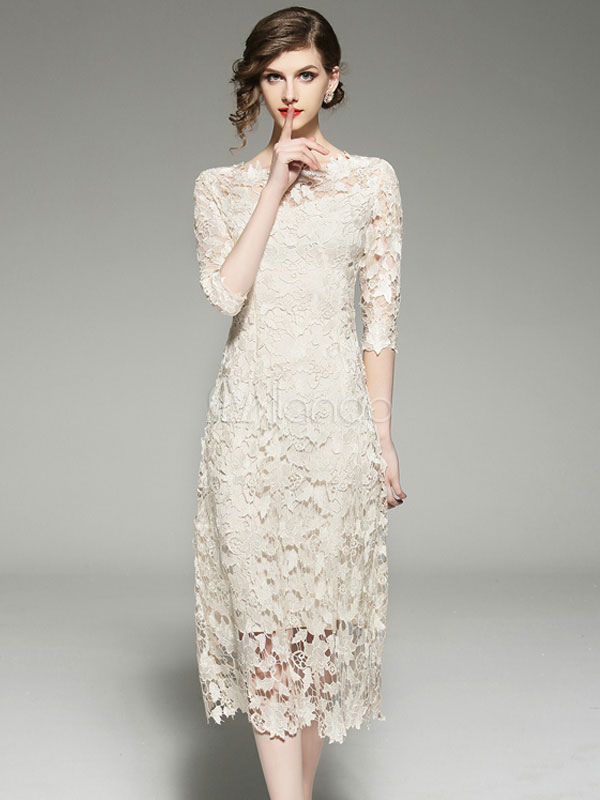 Summer Lace Dress Half Sleeve Round 