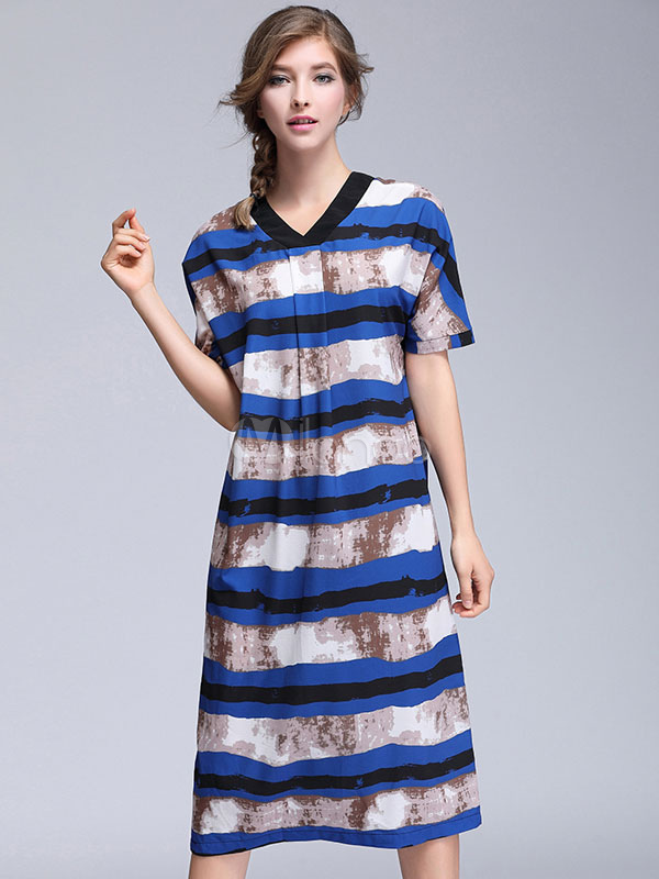 v neck striped shift dress