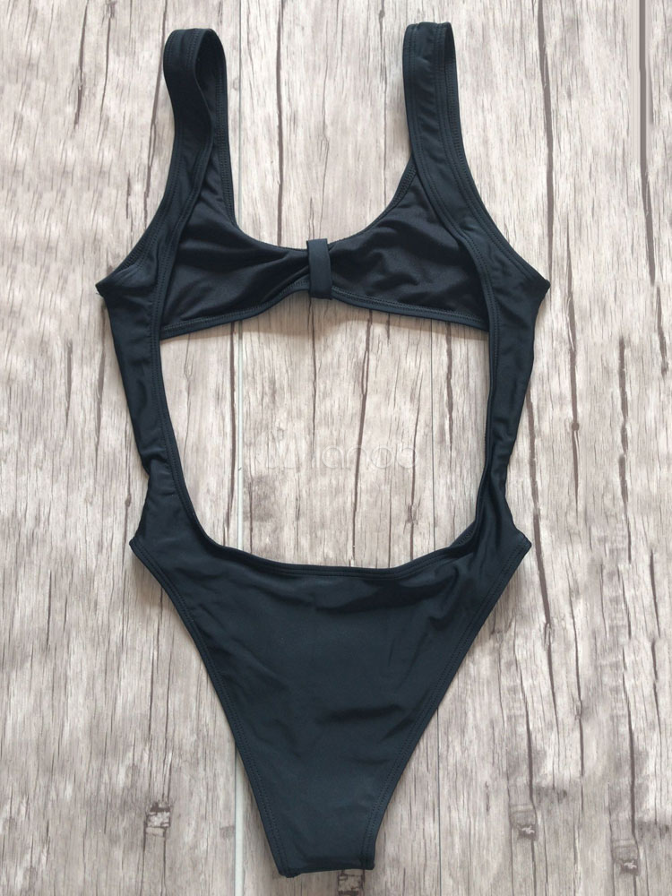 Black Monokini Swimsuit U Neck Sleeveless Cut Out Cropped Women Sexy Beachwear