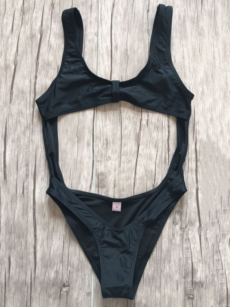 Traje De Ba O Negro Monokini U Cuello Sin Mangas Recortar Recortada Sexy Beachwear Milanoo Com