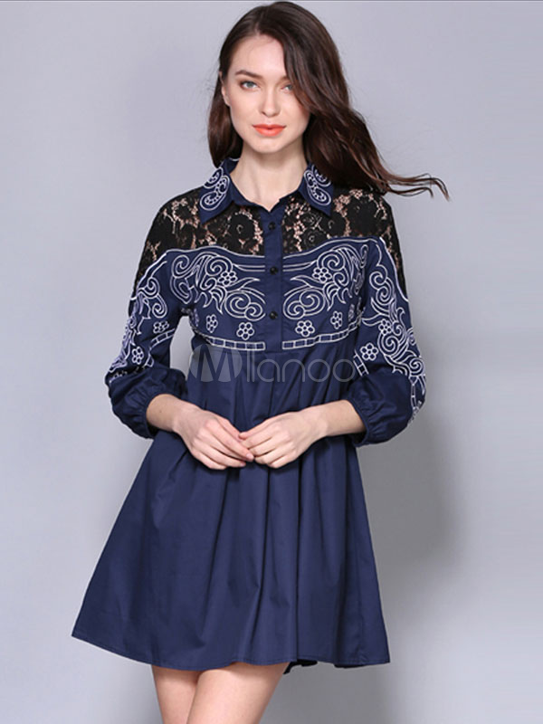 black embroidered shirt dress