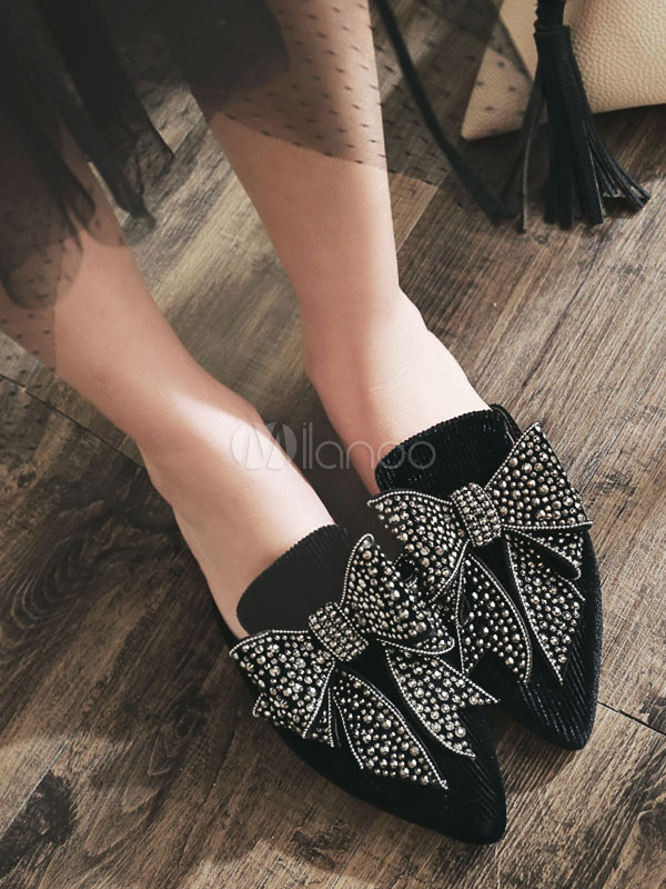 flat mules with rhinestones