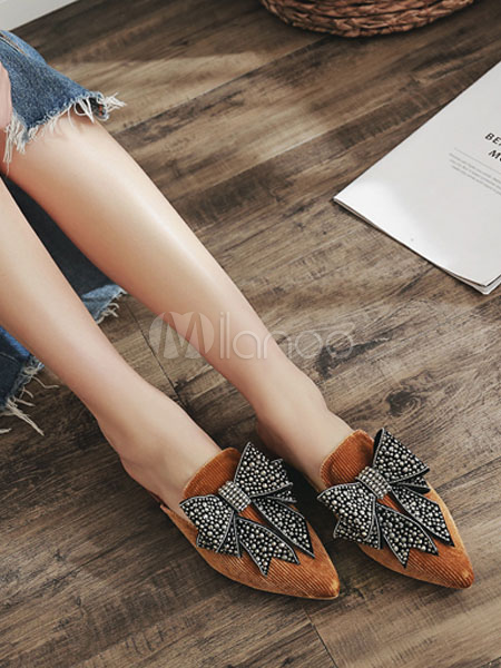 flat mules with rhinestones
