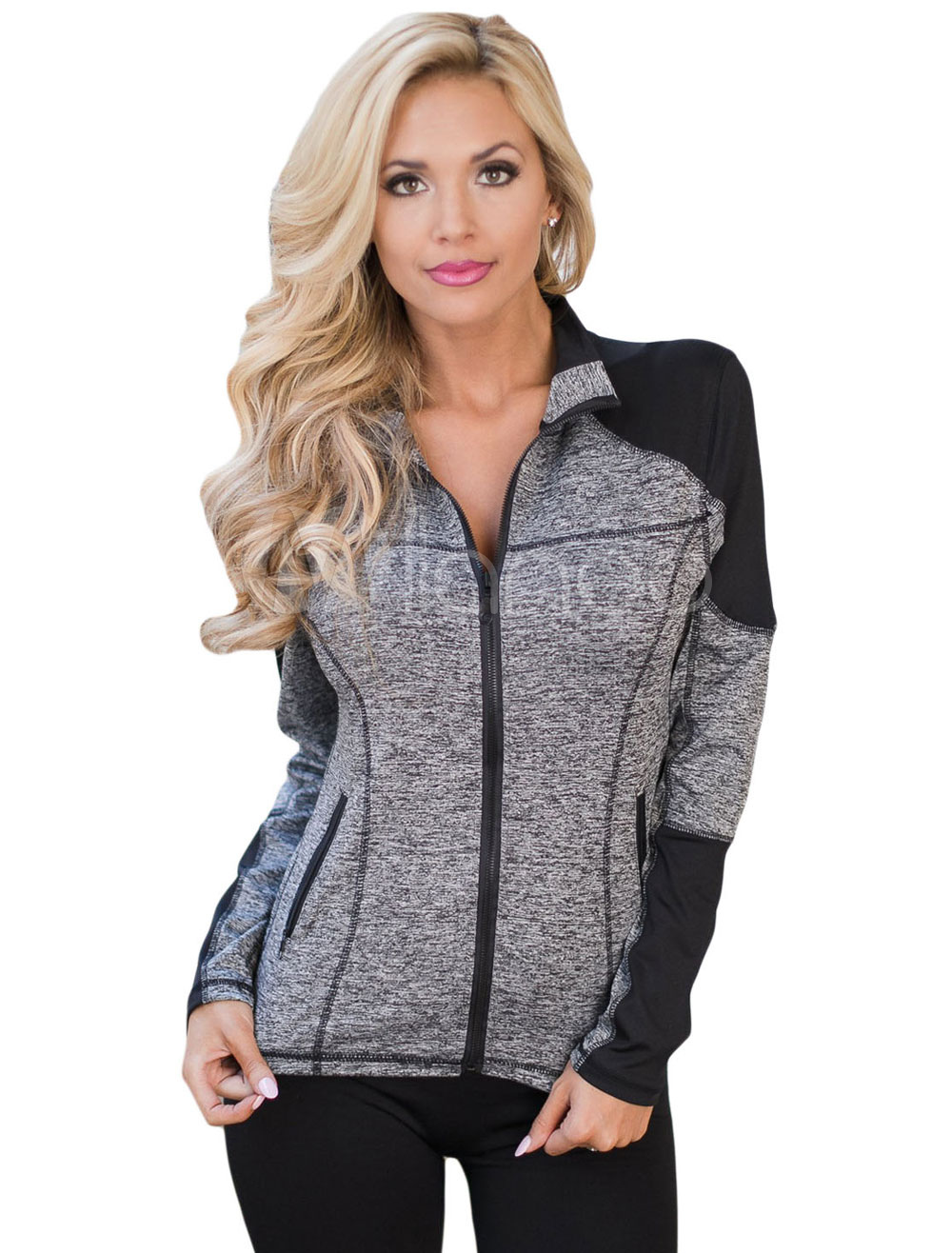 Download Women Spring Jacket Long Sleeve Zip Up Two Tone Track ...