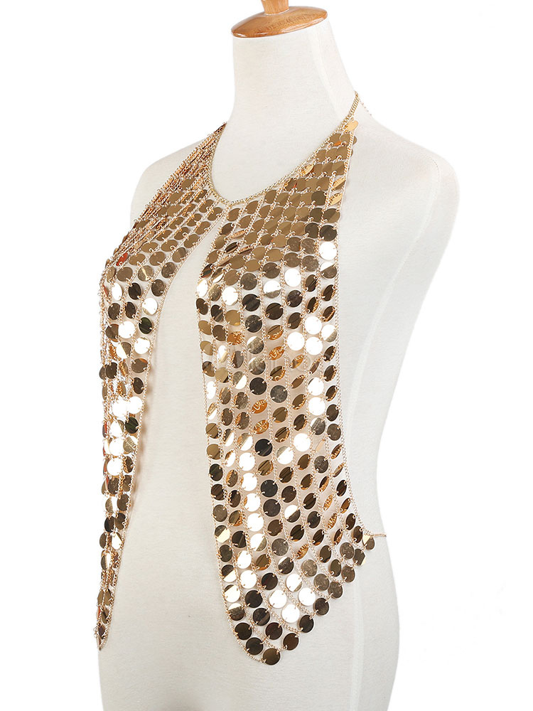 Gold Body Chain Sequin Bralette Top Body Jewelry Clubwear