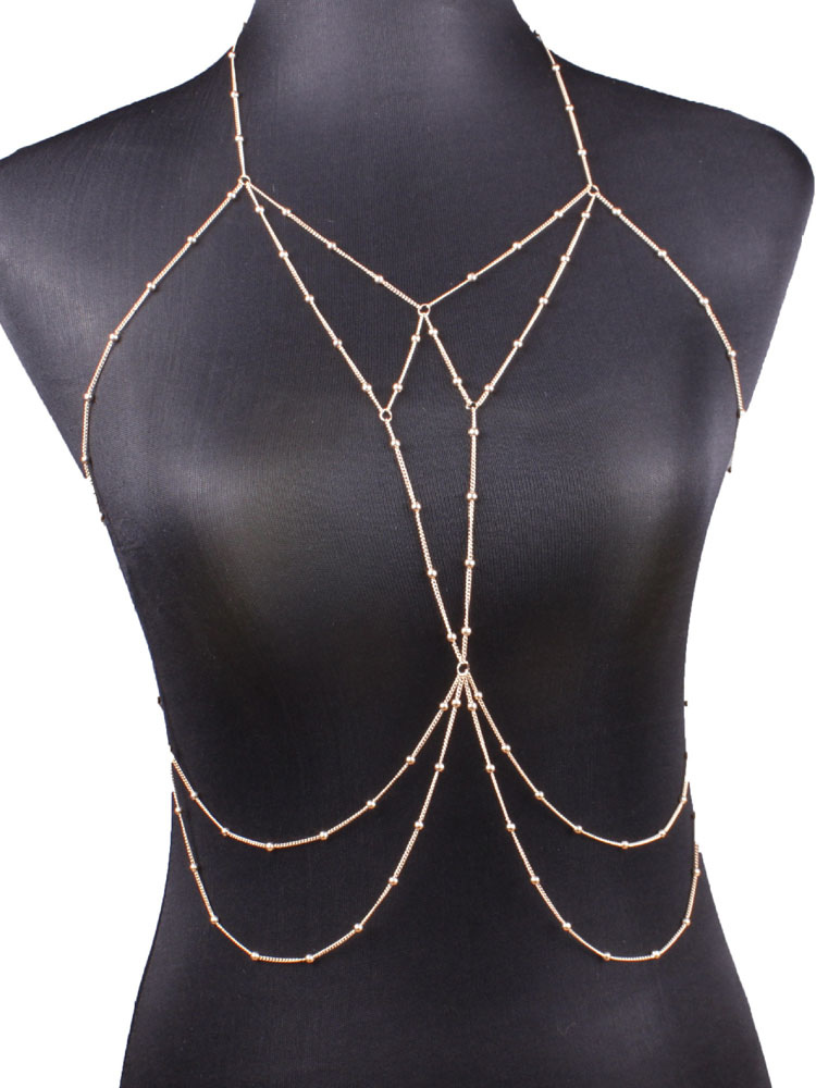 Gold Body Chain Bralette Alloy Beach Body Harness Jewelry - Milanoo.com