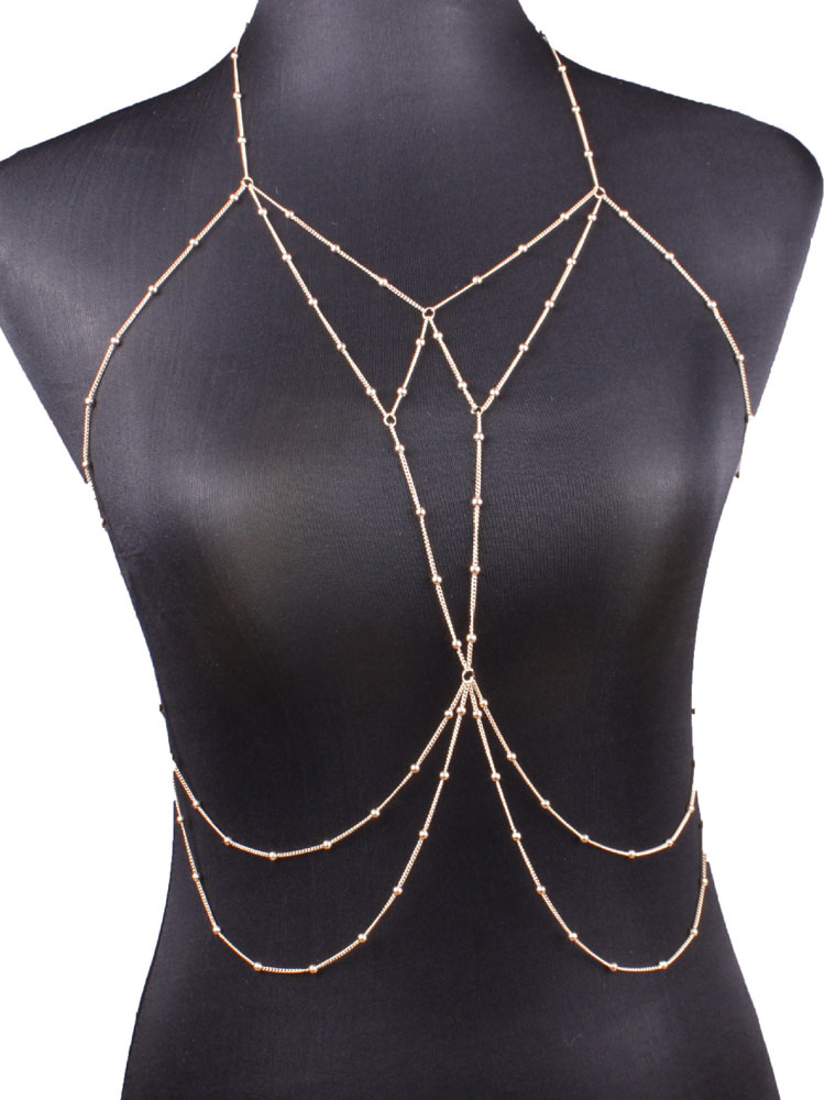 Gold Body Chain Bralette Alloy Beach Body Harness Jewelry 1970