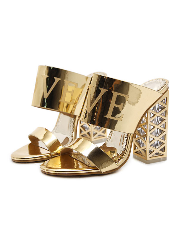 open toe gold shoes