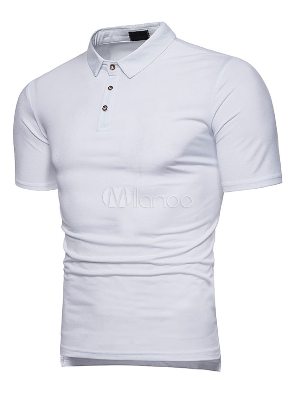 Men Polo Shirt Button Turndown Collar Short Sleeve T Shirt Casual ...
