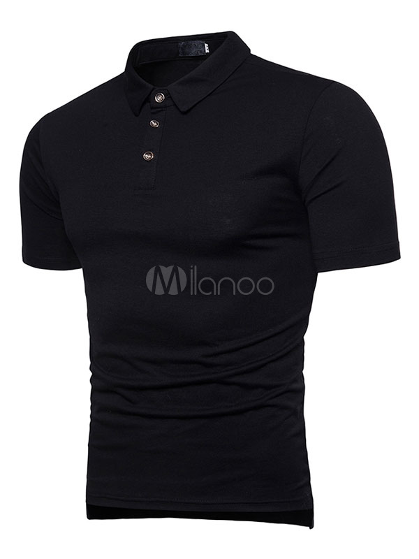 Men Polo Shirt Button Turndown Collar Short Sleeve T Shirt Casual ...