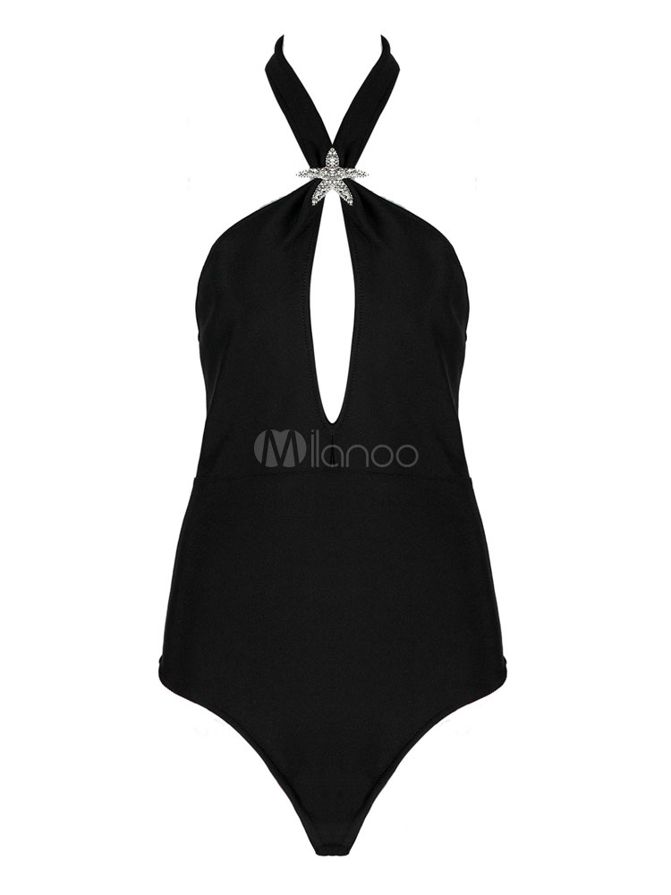 Maillot De Bain Fascinant Piece Sexy En Spandex Avec Strass Unicolore