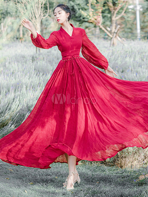 red long beach dress