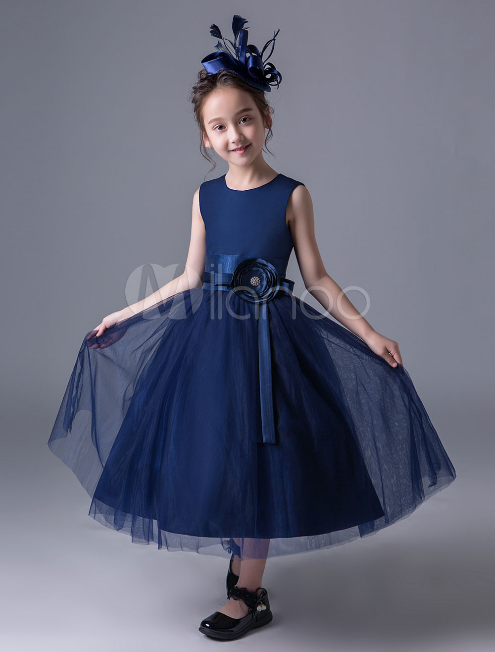 dark navy flower girl dress