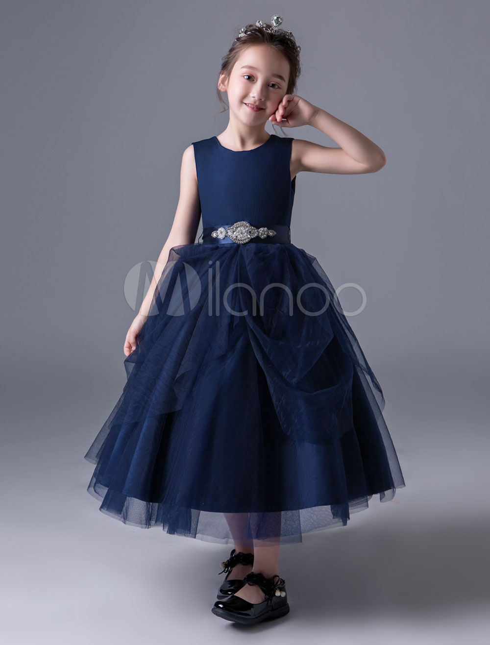 dark navy flower girl dress
