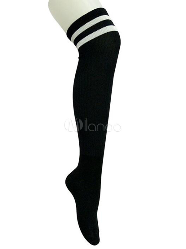 NEEKY 1 Pair Thigh High Socks Over Knee Men Football Socks Black Acrylic Fibers Men Knee High Socks