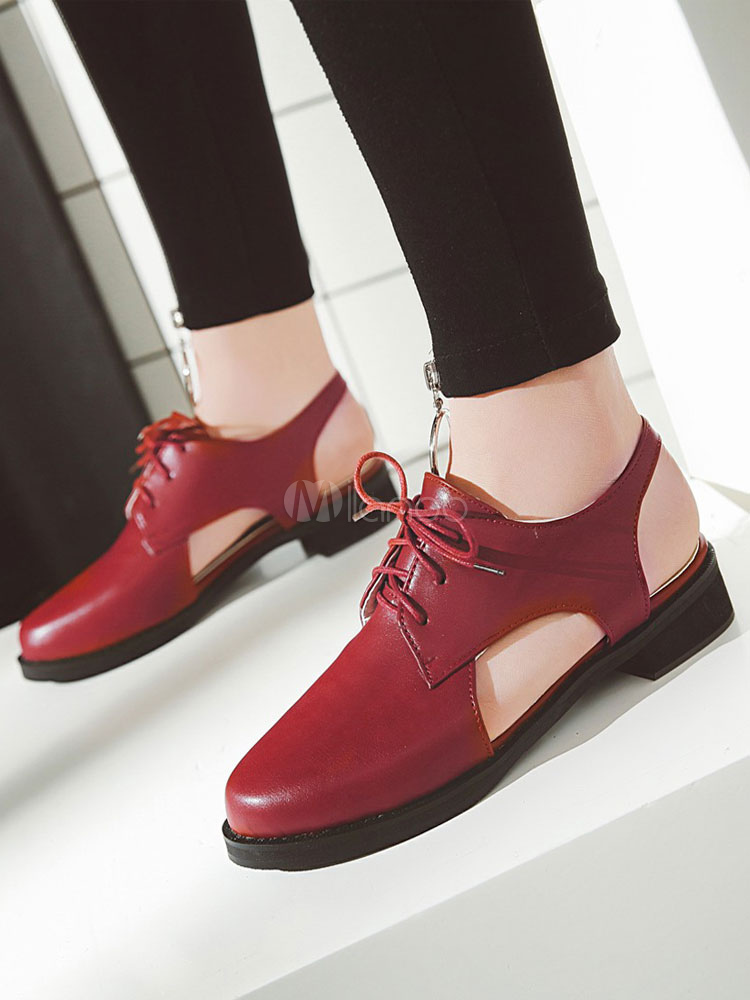 Women Oxford Shoes Round Toe Cut Out Slingbacks Lace Up Flat Shoes Casual  Shoes 